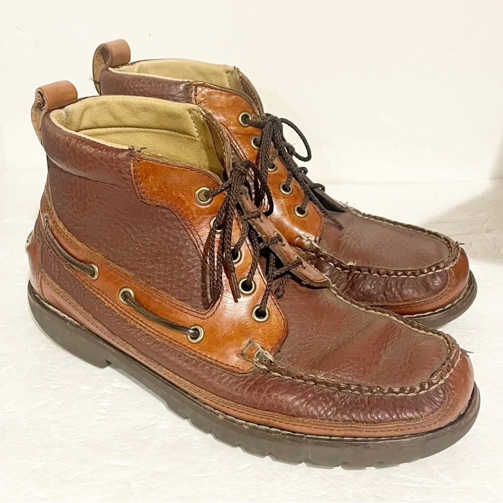 LL Bean‎ Mens Size 8 Chukka Allagash Brown Leather Moccasin Toe Boots
